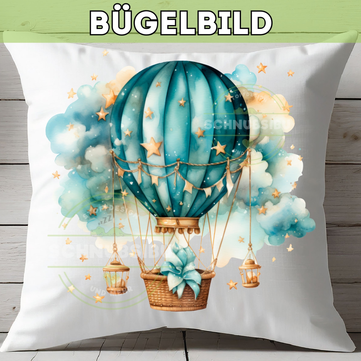 Bügelbild Heissluftballon türkis